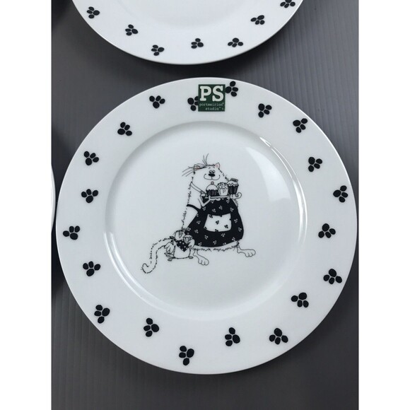 4 Portmeirion Studio Cat Cupcake With Paw Print Border Salad Plates - Picture 2 of 7